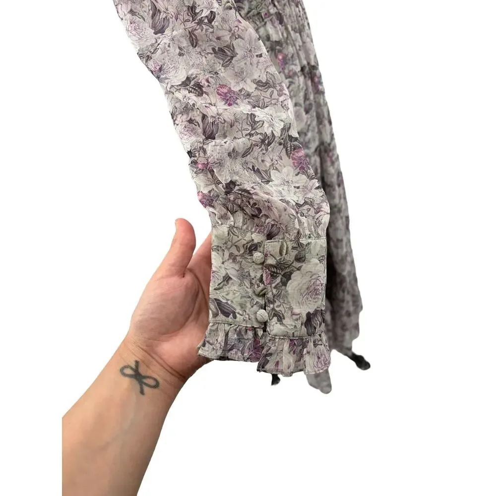 Ivy City Co Long Sleeve Gray Purple Floral Maxi Dress Size Small - Picture 7 of 14